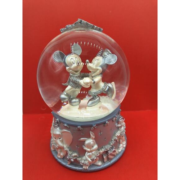 Mickey and Minnie Mouse Silver Ice Skating 5" Snow Globe 2002 The Disney Store - Picture 1 of 10